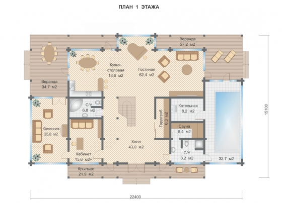 Базовые планировки Дом из клееного бруса Турин 1