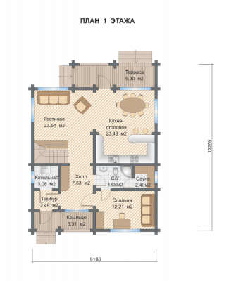 Базовые планировки Дом из клееного бруса Дентон 1